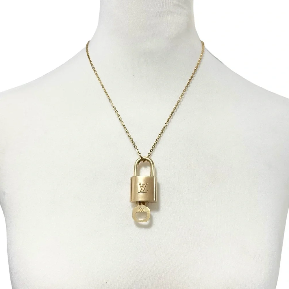 Authentic Louis Vuitton #344 Lock & Key Set on a 18K Gold Plated Chain Necklace